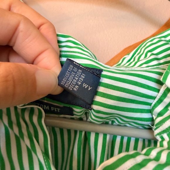 Ralph Lauren Men's Green and White Striped Shirt - Picture 8 of 9